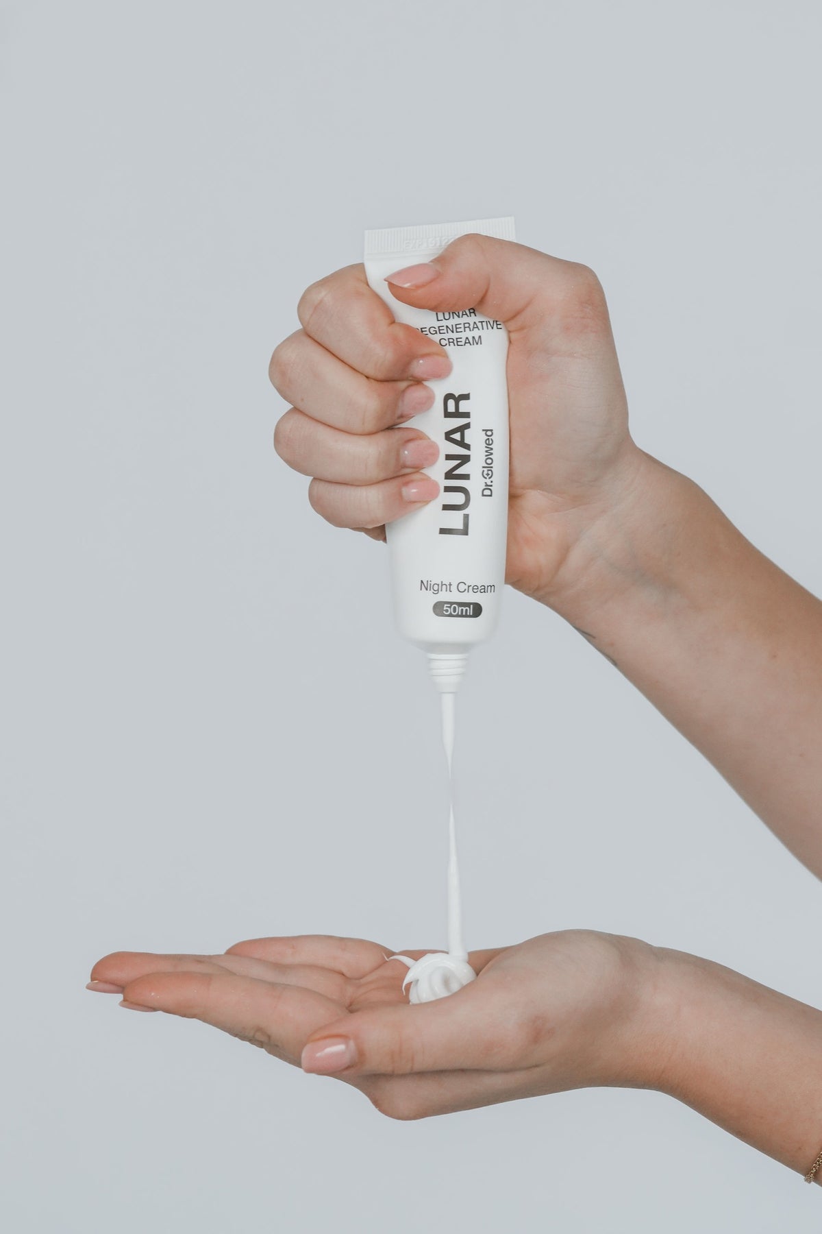 Cream dispensed into the palm